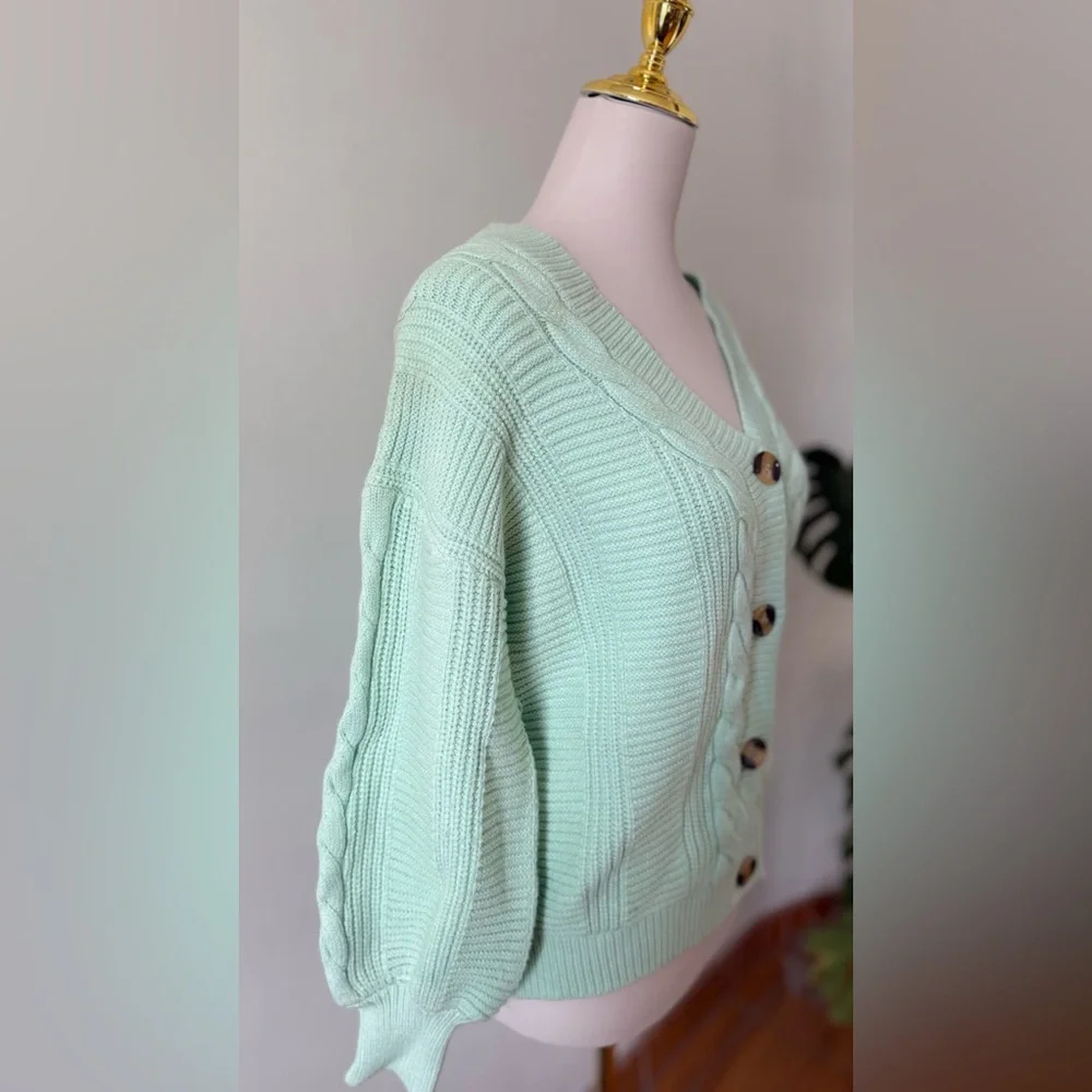 Mint Green Cable Knit Cardigan - Picture 2 of 7